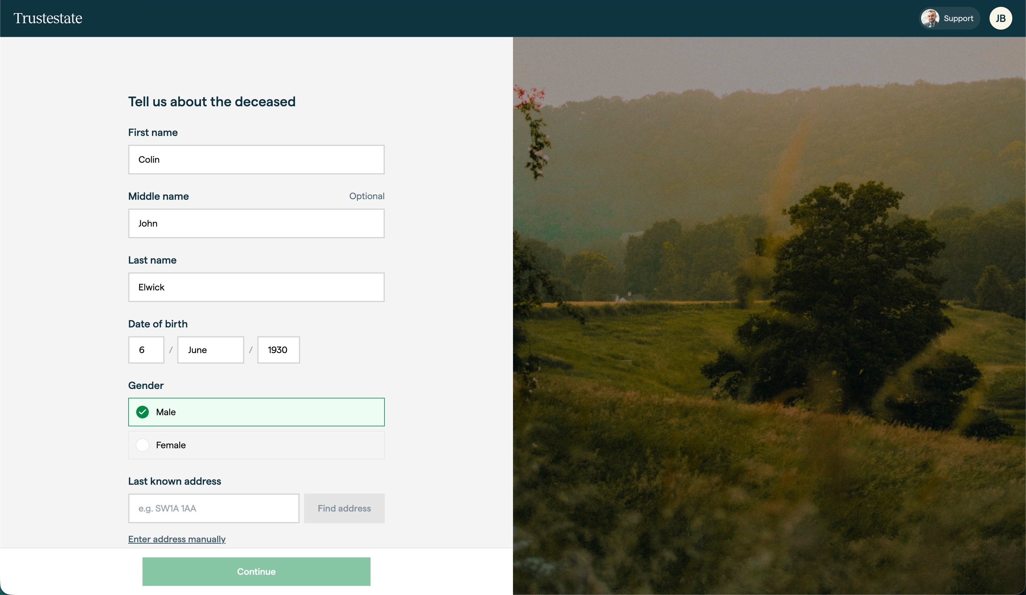 Collecting information about the deceased on the Trustestate platform