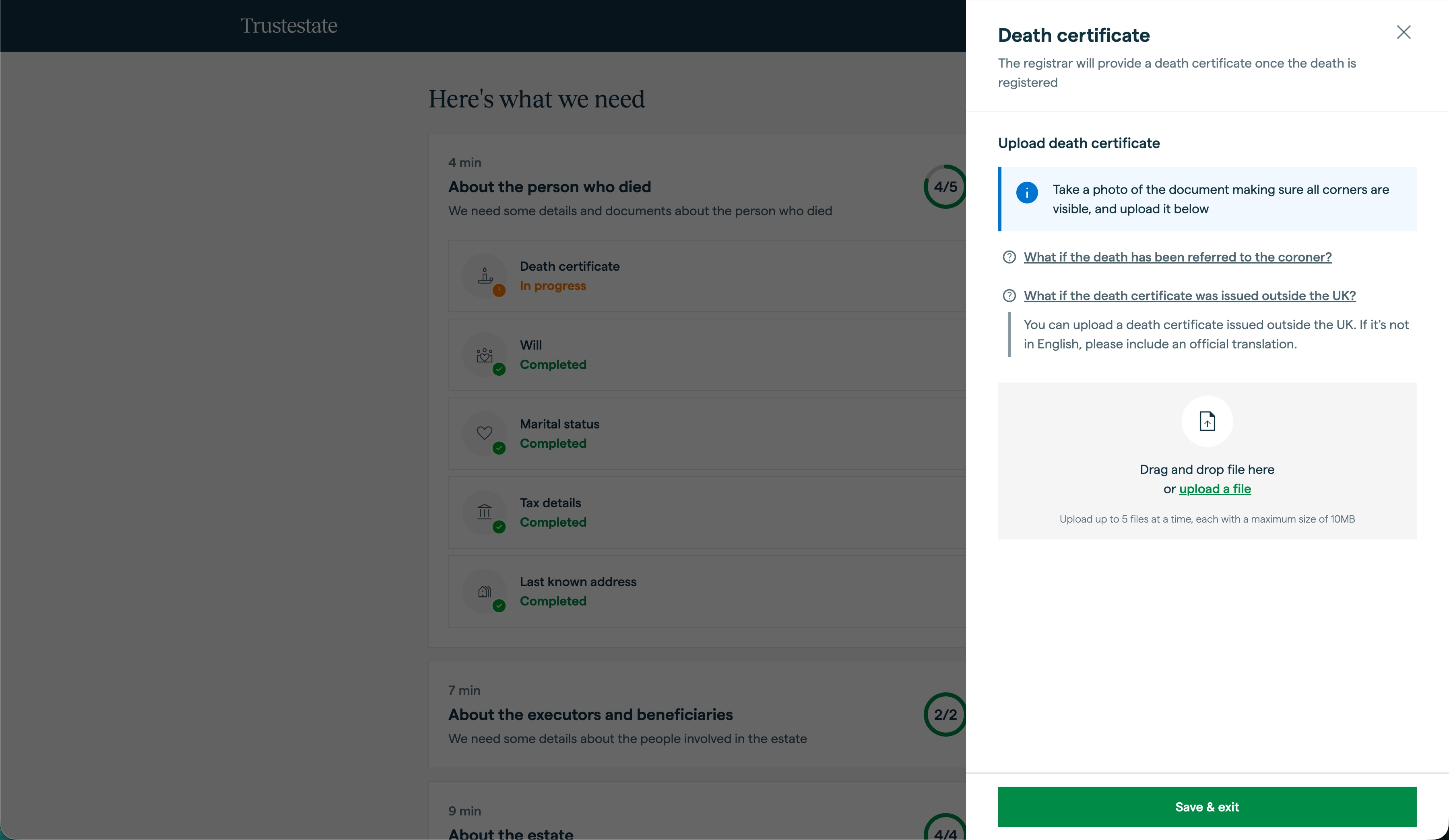 Guided data capture on the Trustestate platform